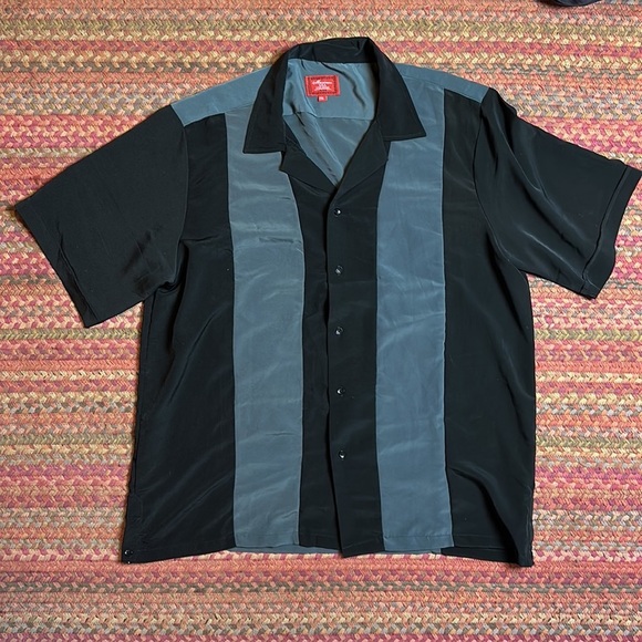 BLACK & GREY BUTTON UP COLOR BLOCK SHIRT SOPRANOS ITALIAN MOBSTER COSTUME - Picture 1 of 4
